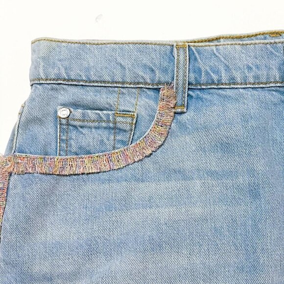 7 For All Mankind Fringed Denim Mini Skirt, Size  32 (jean sizing), New with tag - Picture 10 of 16